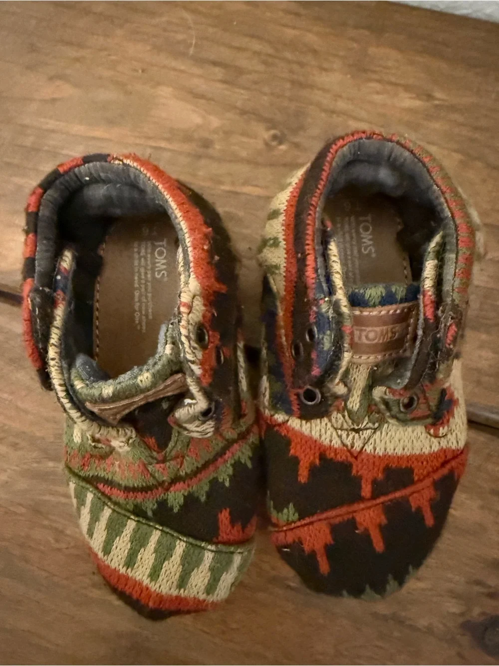 Toms Kids Aztec Knit Booties - Green, Orange, Brown